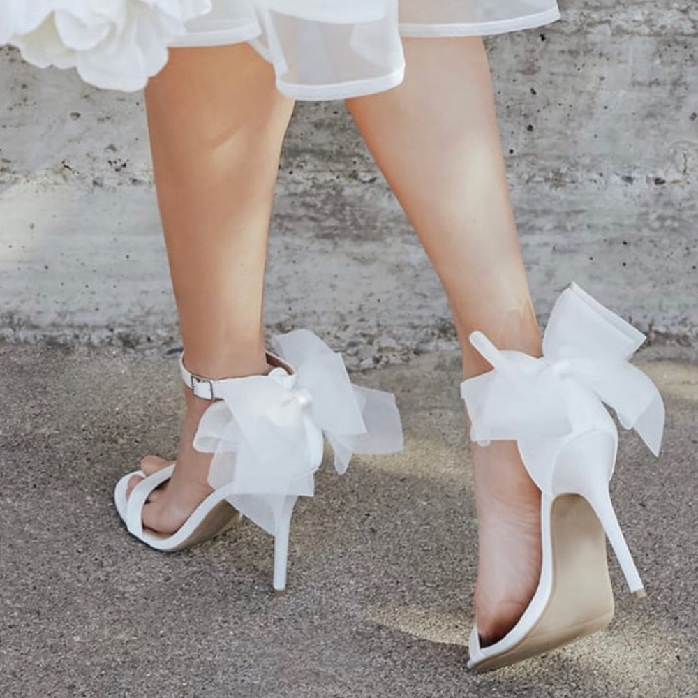 Lulus Ayanna Ivory Satin Bow Ankle Strap High Heel Sandals